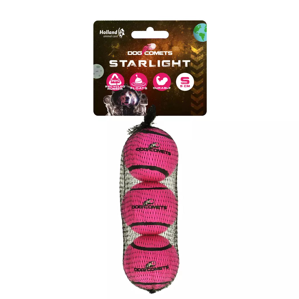 Dog Comets Tennisbal Starlight S Roze (3-pack)