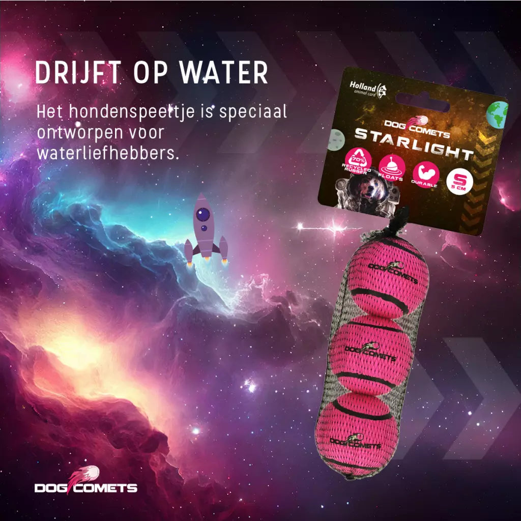 Dog Comets Tennisbal Starlight S Roze (3-pack)